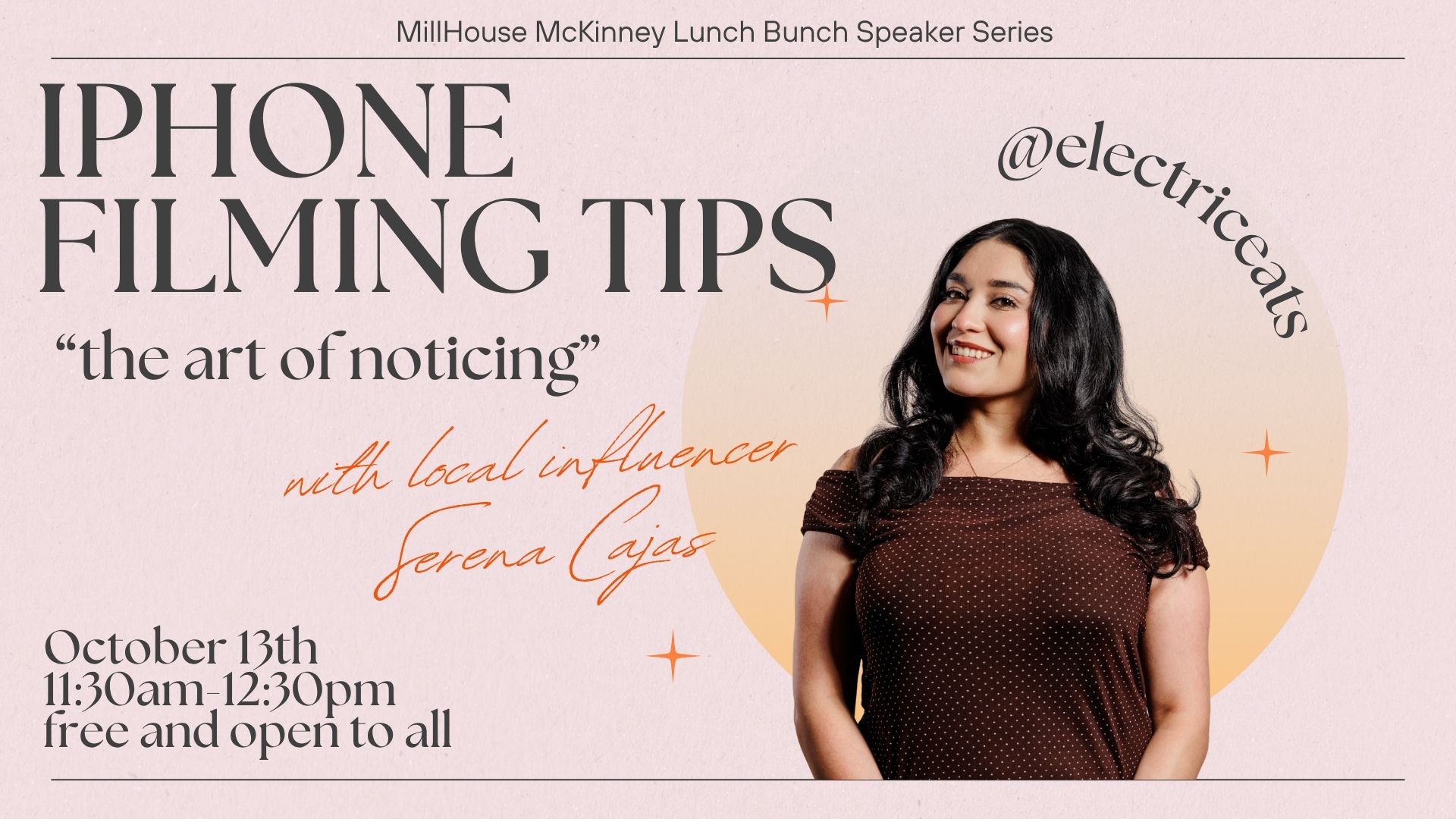 Flyer for Lunch Bunch with Serena Cajas on October 13