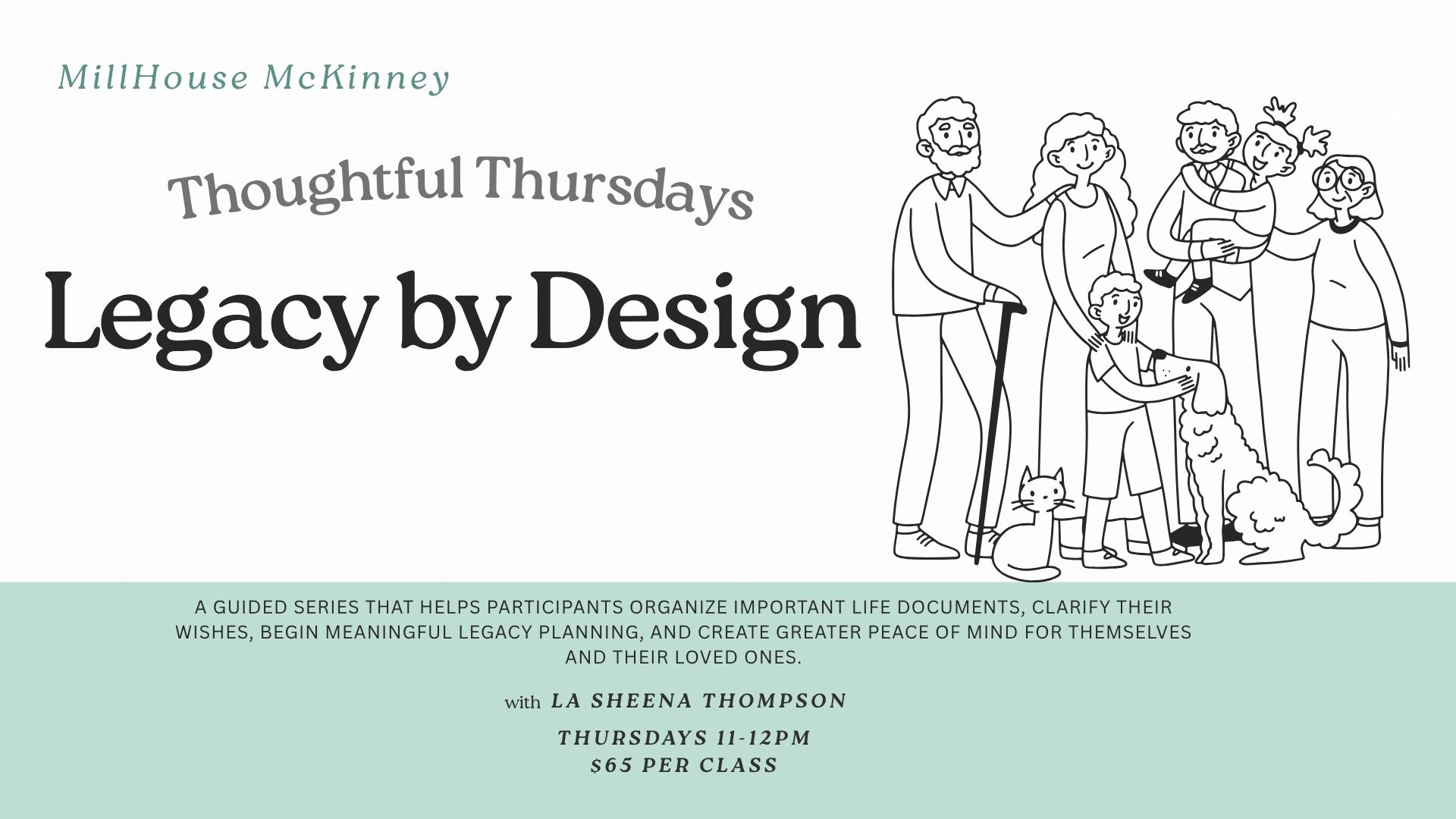 Flyer for Legacy by Design series at MillHouse McKinney